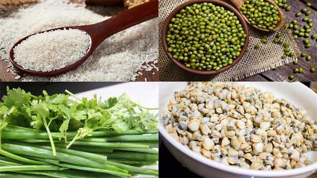 nguyên liệu nấu cháo hến đậu xanh