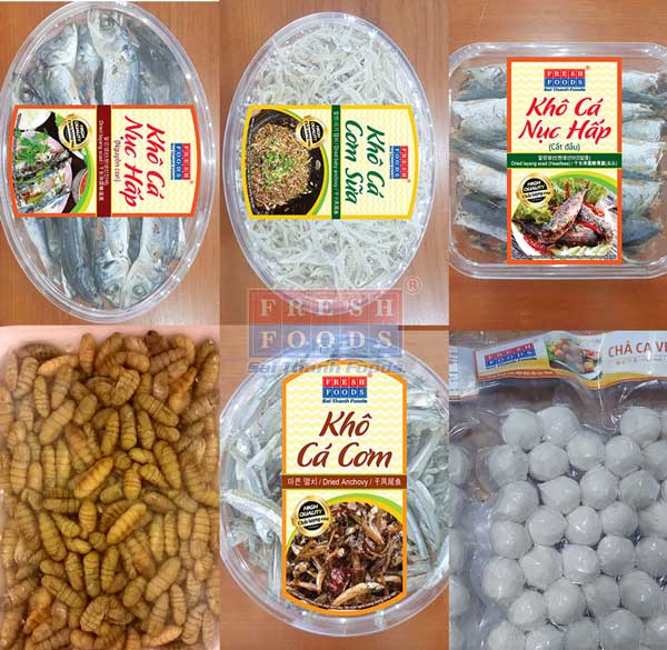 Khô: các mặt hàng cá khô được cung cấp tại Sài Thành Foods gồm Khô cá nục hấp nguyên con, khô cá nục hấp cắt đầu, khô cá cơm sữa, khô cá cơm...