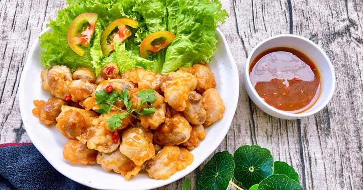 Thành phẩm bao tử cá lóc chiên giòn sốt me